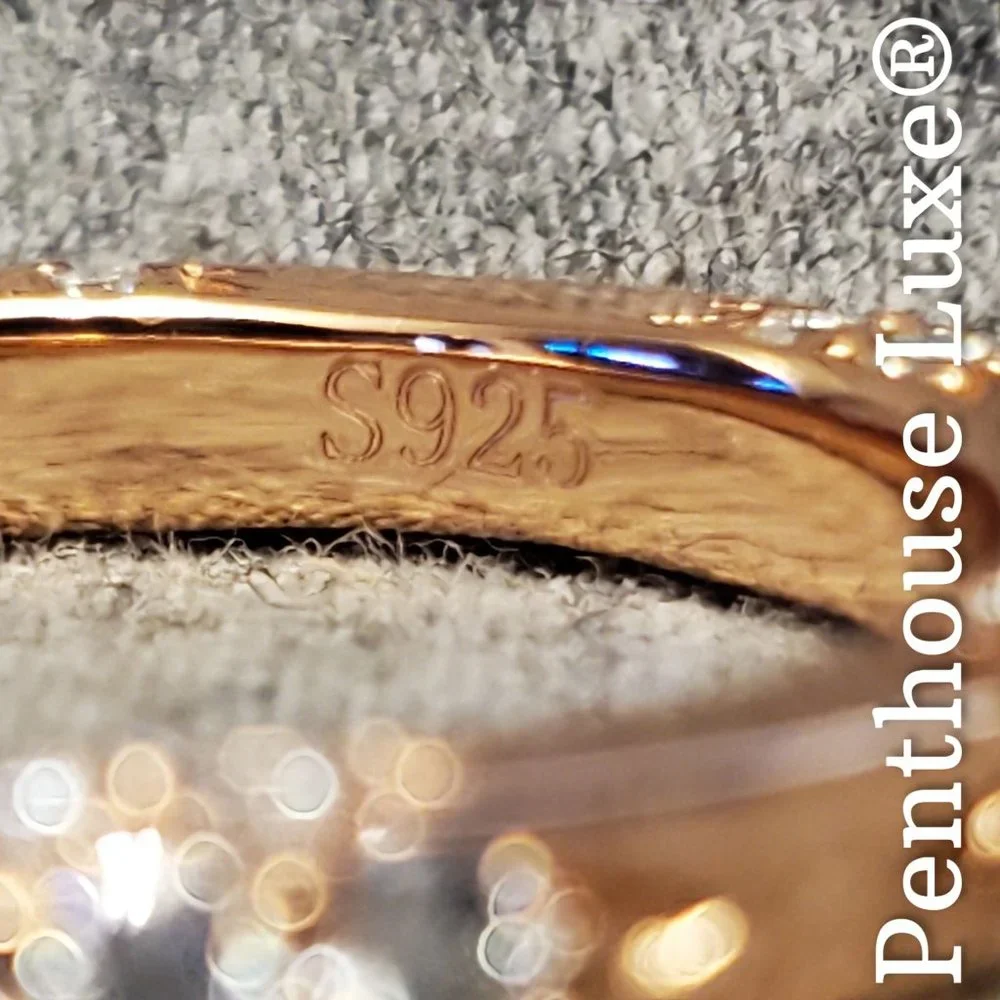 REAL Brilliant Cut Moissanite Paved 925 Sterling Silver 14k Rose Gold Ring Band - Picture 3 of 6